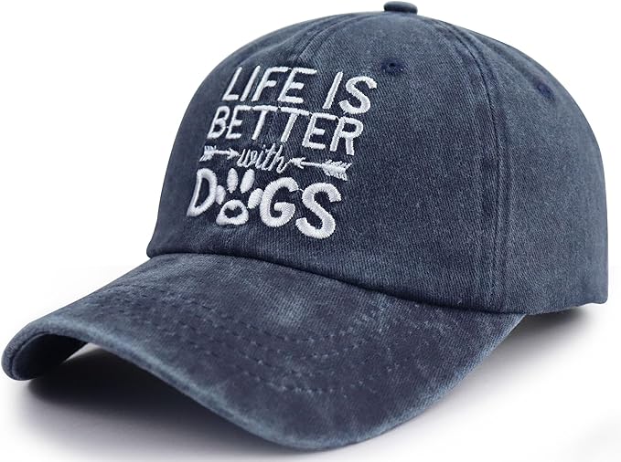 Life is Better with Dogs Hat for Men Women, Funny Adjustable Embroidered Animal Gifts Baseball Cap