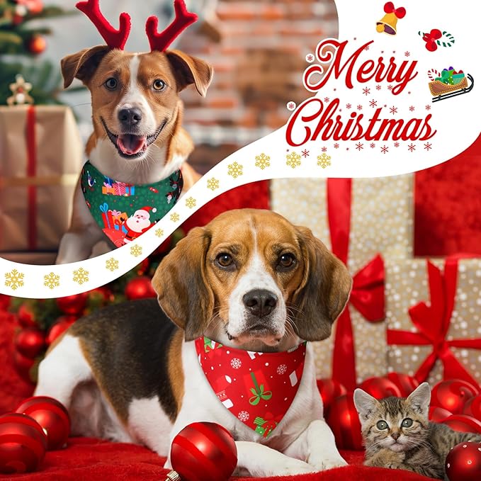 Abbylike 100 Pcs Christmas Dog Bandanas Bulk Xmas Bandanas for Dogs Triangle Kerchief Bibs Scarf Set for Pet Xmas Costume Photo Props Accessories Pet Shops Grooming, 25 Styles (31.5 x 21.7 x 21.7)