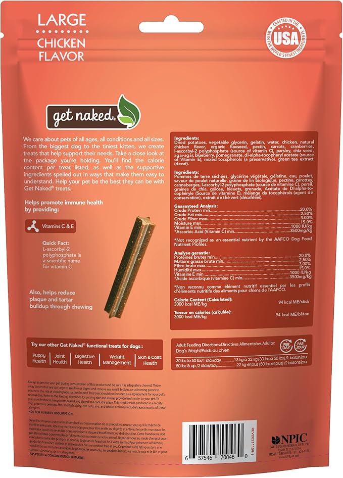 Get Naked Grain Free 1 Pouch 6.6 Oz Super Antioxidant Dental Chew Sticks, Large