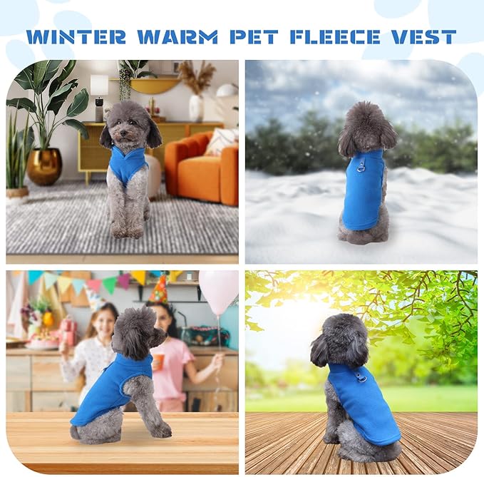 PETCARE Small Dog Sweater Cat Fleece Vest Soft Dog Jacket with Leash O-Ring Winter Warm Pet Pullover Coat Puppy Clothes for Small Dogs Cats Chihuahua Apparel Shih Tzu Costume, Blue