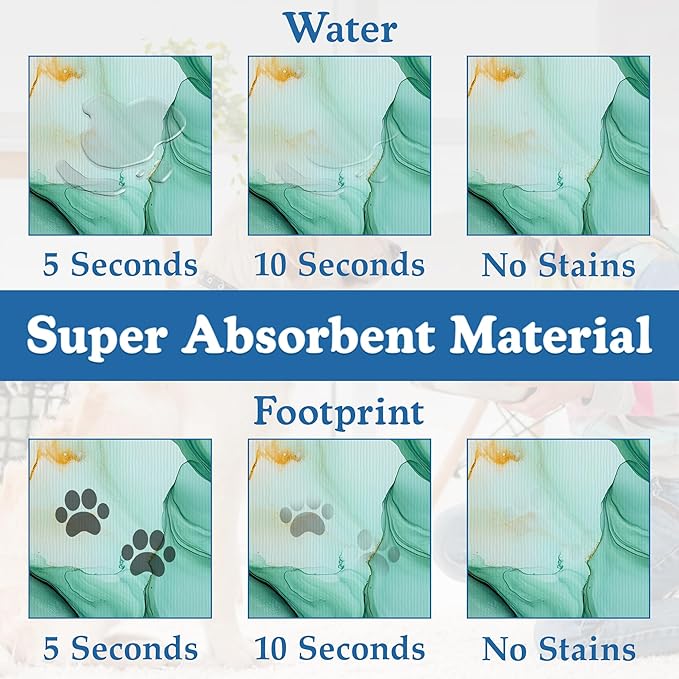 Green Marble Pet Feeding Mat for Floors–Absorbent Quick Dry Dog Cat Bowl Mat for Food and Water, Non Slip Waterproof Base, Mess-Free Feeding Accessories 16"x24"