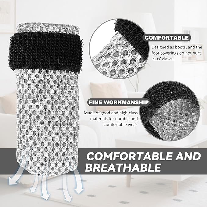 Cat Booties Anti Scratch Mittens,4 PCS cat Claw Covers,Mesh Breathable Cat Shoes,Adjustable Cats Anti Scratch Gloves,Suitable for Cats When Bathing and Nail Trimming