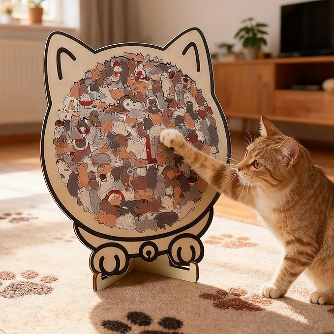 135-Piece Cat Shaped Wooden Jigsaw Puzzle - Morandi-Colored Wood Puzzle, Cute Animal Cats Wood Puzzles, Gift for C-at Lovers Home & Relaxation
