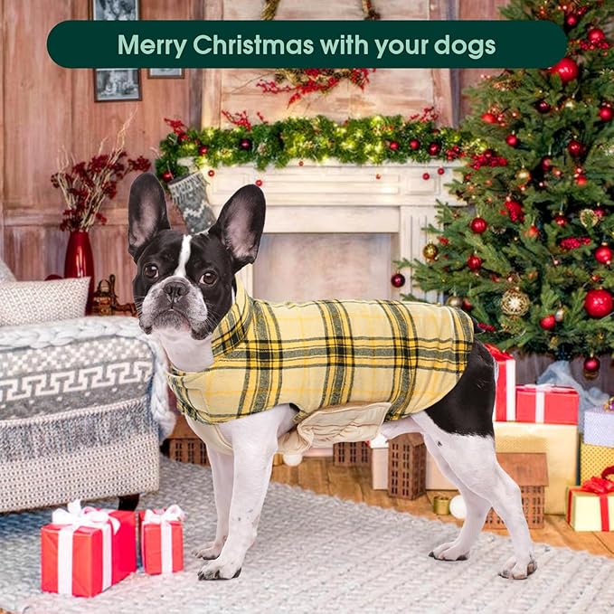 Kuoser Warm Dog Coat, Waterproof Dog Jacket for Extra Large Dogs, Adjustable Durable XXXL Doggie Winter Coat Reversible Puppy Cold Weather Apparel for Large Breed, Yellow 3XL