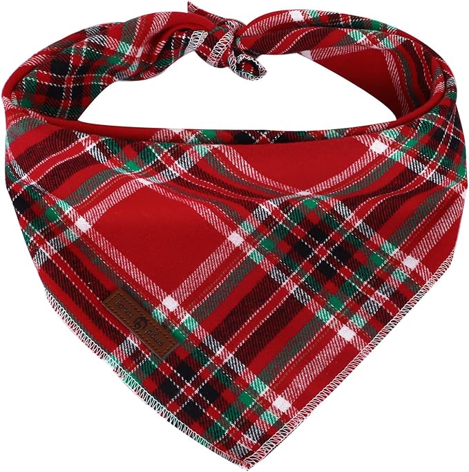 Lionet Paws Christmas Dog Bandana Washable Cotton Handkerchief Scarf Triangle Red Plaid Dog Bandanas for Small Medium Dogs Girl Boy