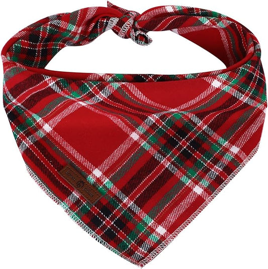 Lionet Paws Christmas Dog Bandana Washable Cotton Handkerchief Scarf Triangle Red Plaid Dog Bandanas for Small Medium Dogs Girl Boy