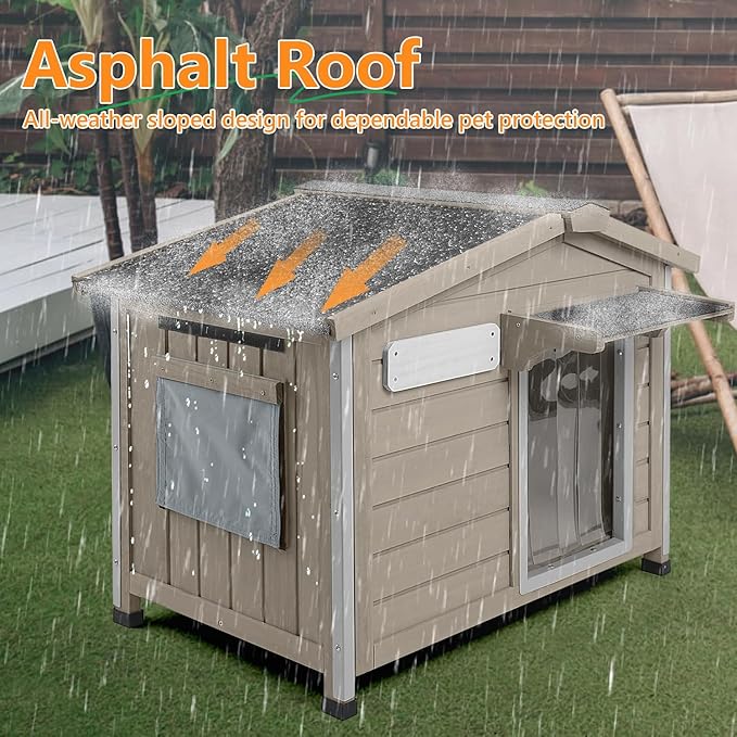 Dog House Indoor Outdoor with Chew-Proof Frame, Weatherproof Dog Kennel Puppy Shelter with Openable Asphalt Roof, Window, Easy to Clean for Small to Medium Dogs (30.1" L*18.3" W*24" H)