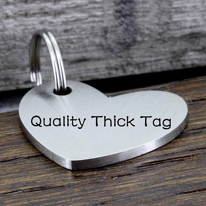 Ultra Joys Custom Personalized Pet ID Tag - Brushed Stainless Steel Heart Dog Tag Silver Medium