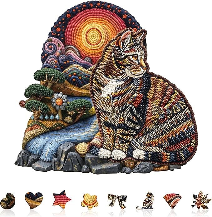 KAAYEE Wooden Puzzles for Adults, Knitted Kitten Puzzles, 100 Piece Unique Animal Shape Puzzle, Cat Wood Puzzle for Adults, Creative Gifts for Cat Lover/Friends/Family, Home Decor(8.5 * 8.0in)