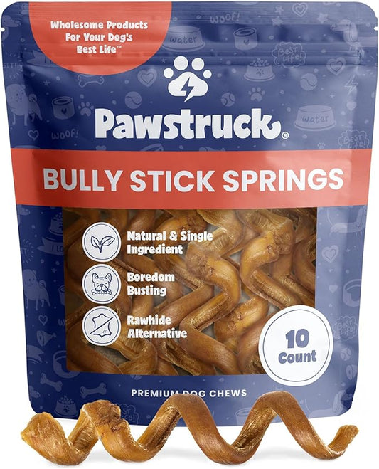 Pawstruck All-Natural 6" Bully Stick Springs for Dogs - Fun, Challenging, Rawhide-Free, 100% Beef, Single Ingredient Chew Bones - Fully Digestible, Low Odor - 10 Pack - Packaging May Vary