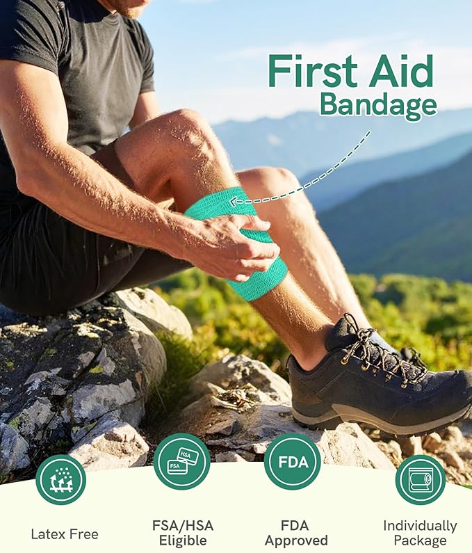 FriCARE Self Adhesive Bandage Wrap, Medical Tape in First Aid Kit, Cohesive Bandages for Wounds Sport Vet, 2 inches X 5 Yards 6 Rolls, Quartz Glow