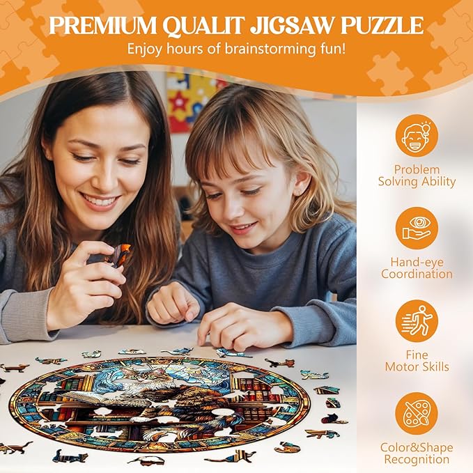 Wooden Puzzles for Adults, Wooden Jigsaw Puzzles for Adults Kids, The Maine Cat Library Unique Shaped Wood Puzzles Adult, Creative Birthday Gifts for Friends Family Game (8.5 * 8.5in 100pcs)