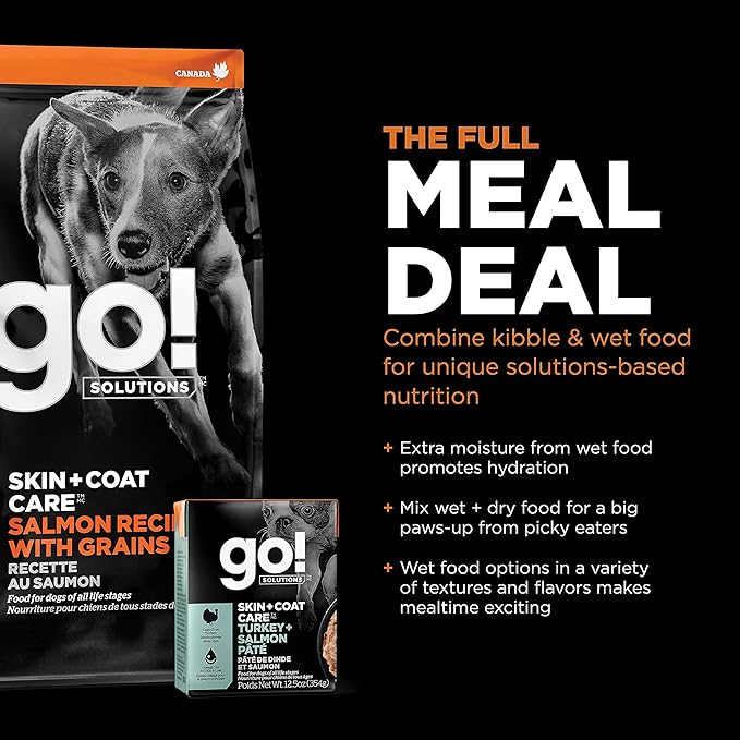 Go! Solutions Skin + Coat Care, Dry Dog Food, Salmon Recipe with Grains, 12 lb Bag