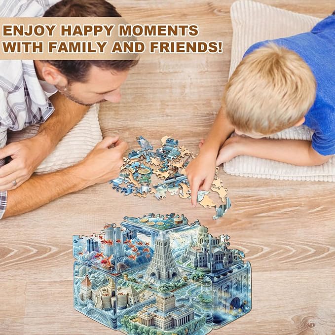 WOODBESTS Wooden Puzzles for Adults, Cube City Wood Puzzles Adult(170 Pieces, M, 11.4 * 10.6in), Unique Shape Wooden Animal Jigsaw Puzzles, Birthday Gifts for Adults Family Game