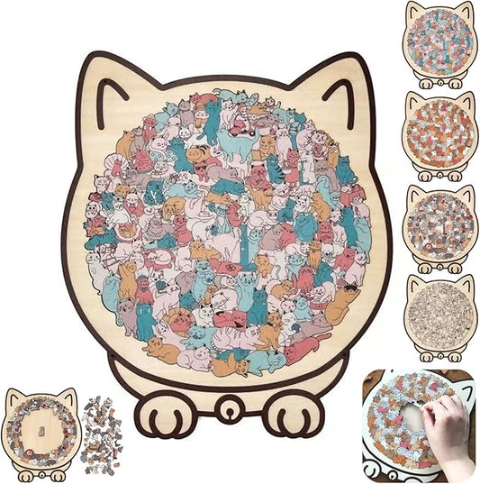 135-Piece Colored Cat Shaped Wooden Jigsaw Puzzle for Adults, Cats Shaped Wooden Puzzle, Unique Animal Pieces, CreativePuzzle Gifts for Cats Lovers or Puzzle Fans, Home Decor & Gift (Macaron)