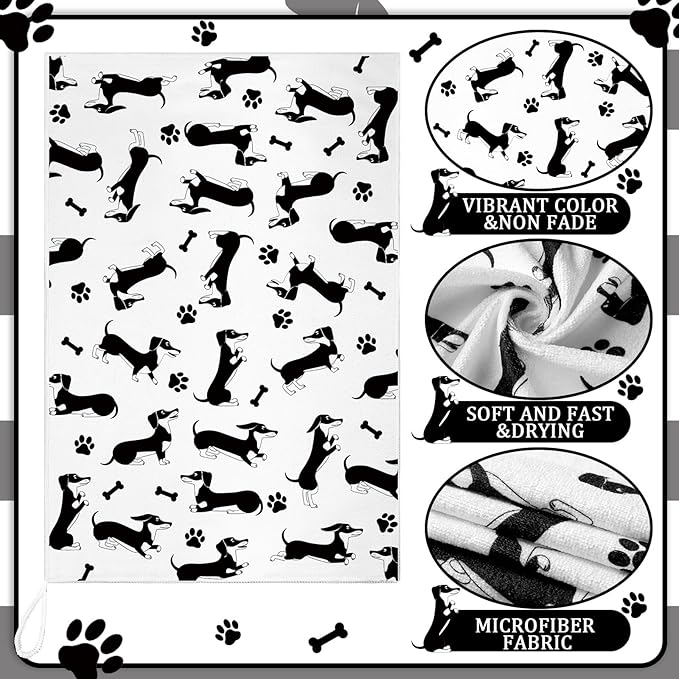 TecUnite 6 Pcs Dachshund Kitchen Towels Set Funny Long Dog Dishtowels Cute Dachshund Absorbent Decorative Hand Tea Towels for Cleaning Drying Women Mom Dog Lovers Housewarming Gifts Decor