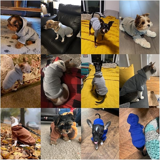 Jecikelon Winter Dog Hoodie Sweatshirts with Pockets Warm Dog Clothes for Small Dogs Chihuahua Coat Clothing Puppy Cat Custume (Grey, X-Large)