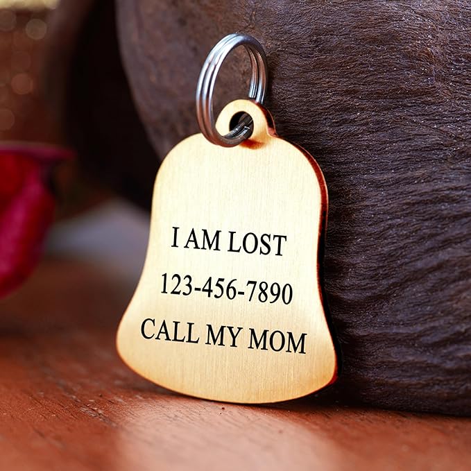 Ultra Joys Cat ID Tag Personalized Pet Tags, Durable Stainless Steel Small Pet Mini Dog Cat Tag Lightweight - Bell Tag in Gold