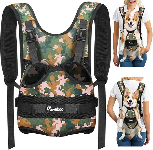 Pawaboo Pet Dog Front Carrier Backpacks, Legs Out Pet Carrier Backpack for Dogs, Adjustable Easy-fit Dog Chest Carriers for Small Medium Dogs Hands Free for Travel Hiking Cycling Camping, XL, Camo