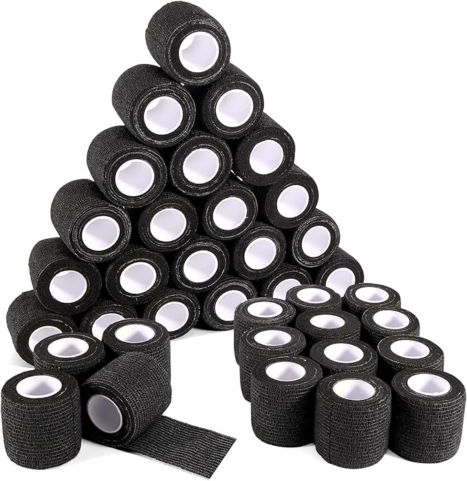 36 Rolls Sensi Wrap Elastic Self Adhesive Bandage Wrap 2 Inch, Breathable Non Woven Cohesive Bandage, Vet Wrap for Dogs, Ankle Sprains Swelling Medical First Aid Tape, Sports Athletic Grip Tape Black