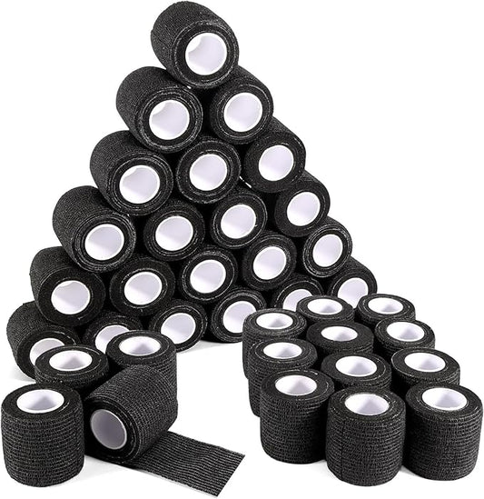 36 Rolls Sensi Wrap Elastic Self Adhesive Bandage Wrap 2 Inch, Breathable Non Woven Cohesive Bandage, Vet Wrap for Dogs, Ankle Sprains Swelling Medical First Aid Tape, Sports Athletic Grip Tape Black