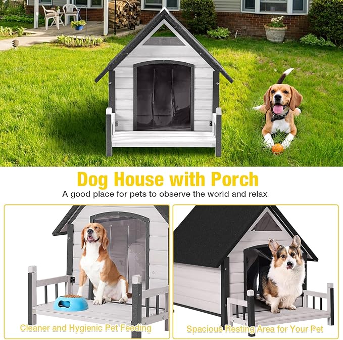 Dog House Outdoor Waterproof Dog Kennel for Small to Medium Size Dogs Doghouse Puppy Shelter with Elevated Floor for Winter (White-A, Medium)