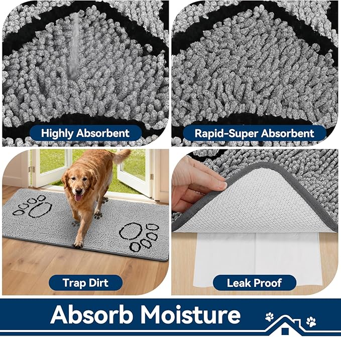 Super Absorbent Dog Door Mat, 60"*24“ Anti Slip Mat for Muddy Paws, Pet Rugs for Dirty Paws Washable That Absorbs Moisture and Dirt, for Dog Cage and Pet Resting Carpet