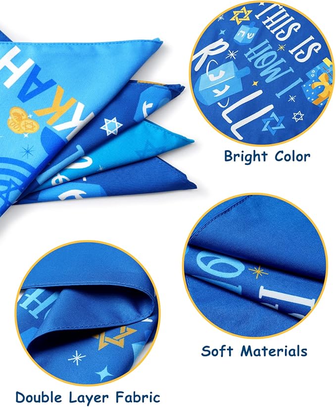 Hanukkah Dog Bandanas 4 Pack Chanukah Menorah Pet Scarf Set Reversible Triangle Bibs Kerchief Gift for Dog Pet Holiday Costume Accessories