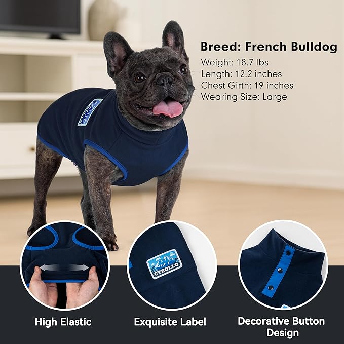 cyeollo Fleece Dog Sweater, Turtleneck Dog Sweatshirt Stretchy Pullover Fleece Vest Warm Winter Fall Clothes for Small Dogs Boy Puppy Pet Apparel, Navy Blue S