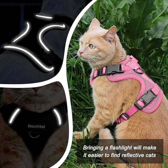Cat Harness and Leash for Walking, The Upgrade Can be Adjusted in Four Directions and Breathable Cat Harness for Anti Escape That can be Fitted and Positioned, Reflective Strips Harness, Pink, XS