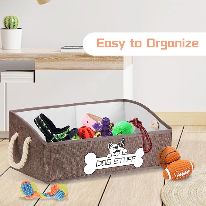 Collapsible Fabric Dog Toy Box and Storage Bin With Handle - Trapezoid Basket Chest Organizer for Pet Toys, Blankets and Accessories,Coffee