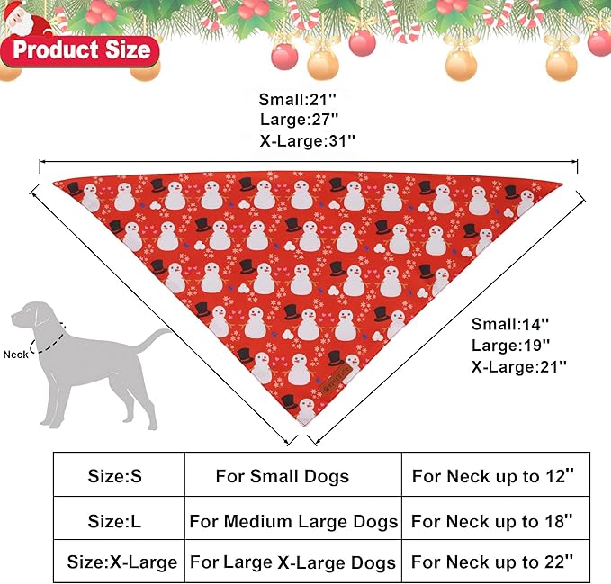 ADOGGYGO Christmas Dog Bandanas 2 Pack, Reversible Snowman Hoho Pattern Xmas Scarf, Premium Fabric, Adjustable Fit Red Green Christmas Bandanas for Extra Large Dogs (X-Large)