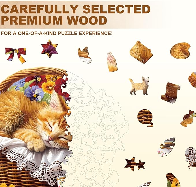 KAAYEE Wooden Puzzles for Adults, Cat’s Rest Puzzles, 85 Piece Unique Animal Shape Puzzle, Cat Wood Puzzle for Adults, Creative Gifts for Cat Lover/Friends/Family, Home Decor(8.5 * 7.2in)