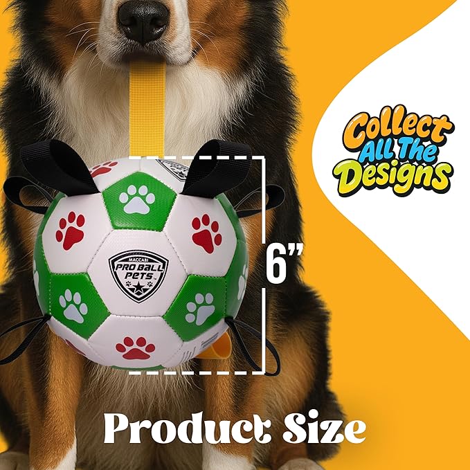 ProBall Pets Interactive Dog Soccer Ball with Grab Tabs - Floats on Water, Fetch & Training Toy for Small Medium Dogs, Herding Breeds - Waterproof Non-Toxic - 6" Green Red