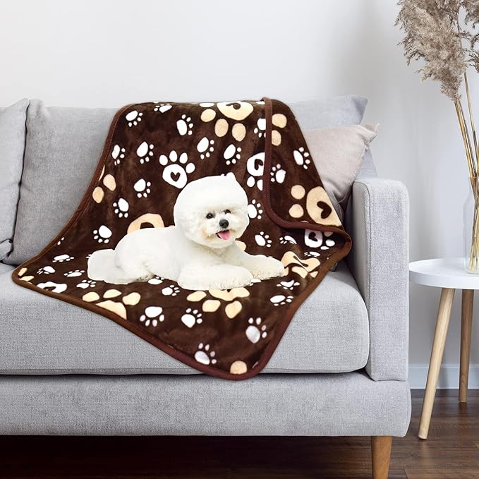 Dog Blanket, Soft Fleece Dog Blankets for Small Medium Dogs, Fluffy Flannel Pet Cat Puppy Blanket Mat Cover for Bed Couch, Cute Paw Print Throw Blanket for Dogs, Brown 40"X30"