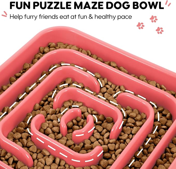 TOBYTO Slow Feeder Dog Bowls for Large Medium Breed, Anti-Choking Pet Slow Feeding Food Bowl, Non Slip Maze Puzzle Dog Feeder Bowl Prevent Bloating,Pink