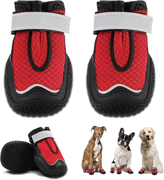 Hcpet Dog Boots for Large Dogs, Dog Shoes for Hot Pavement Winter Snow, Paw Protector Dog Booties Designed for Comfort and Breathability, Outdoor Booties for Small Medium Dogs for Hiking Red Size 2