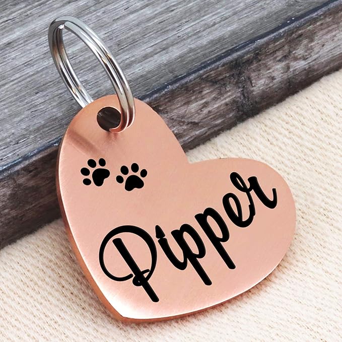 Ultra Joys Custom Personalized Pet ID Tag - Brushed Stainless Steel Heart in Rose Gold, Large