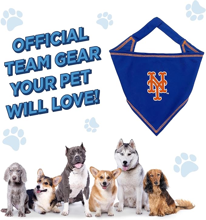 Pets First MLB New York Mets TIE Bandana, Small/Medium. Dog Bandana Scarf Bib for Pet Cat Dog. The Ultimate Game-Day, Party Bandanna, Birthday Event