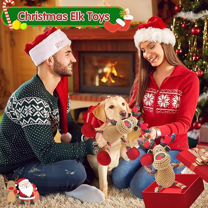 Christmas Plush Squeaky Dog Toy With Crinkle Paper, Cute Puppy Toys With Cotton, Durable Interactive Chew Toys for Small Medium Large Breed