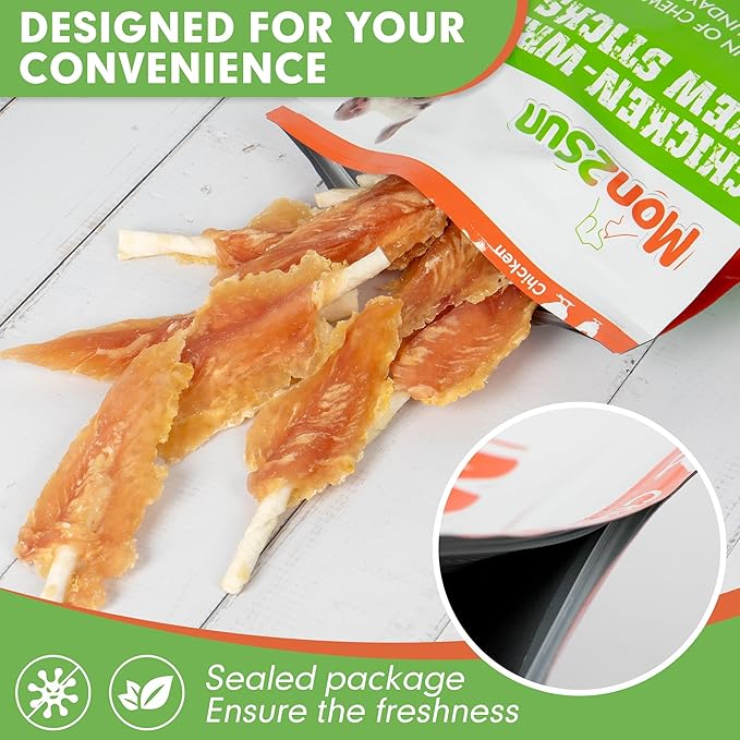 MON2SUN Dog Rawhide Twist 4-4.5 Inch Chicken Wrapped Rawhide Sticks for Puppy and Small Dogs, Promotes Dental Health Treats (10.08 Ounce -Pack of 1)