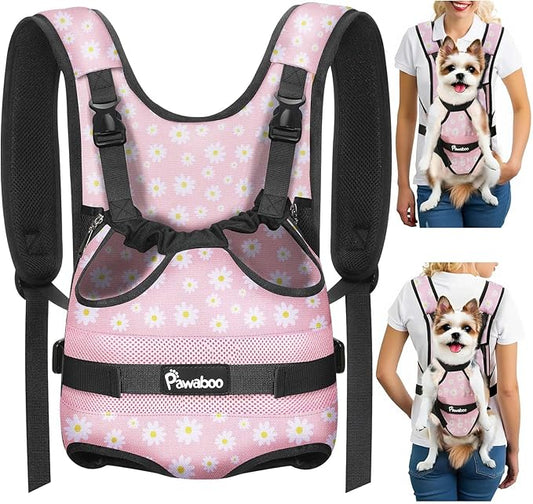 Pawaboo Pet Dog Front Carrier Backpacks, Legs Out Pet Carrier Backpack, Adjustable Easy-fit Dog Chest Carriers for Small Medium Dogs Hands Free for Travel Hiking Cycling Camping, M, Pink Daisy