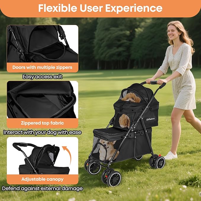 Double Pet Stroller for Dogs and Cats,Cat Strollers for 2 Cats,Double Dog Stroller for 2 Small Medium Dogs,4 Lockable Wheels/Lightweight/Folding, Black