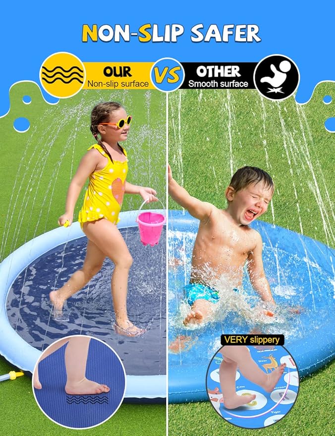 VISTOP Non-Slip Splash Pad for Kids and Dog, Thicken Sprinkler Pool Summer Outdoor Water Toys - Fun Backyard Fountain Play Mat for Baby Girls Boys Children or Pet Dog (97 inch, Blue&Blue)