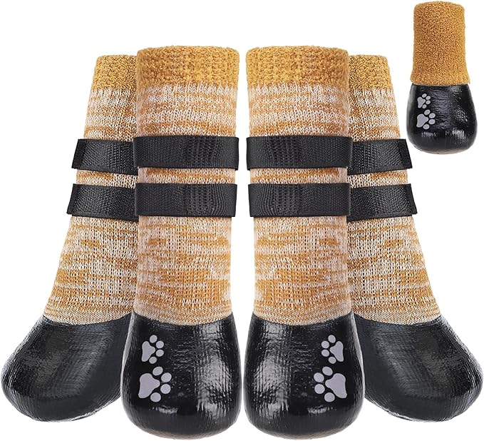 KOOLTAIL Anti Slip Dog Socks to Prevent Licking Paws for Hot/Clod Pavement, Waterproof Long Snow Dog Boots&Paw Protector with Strap Traction Control for Hardwood Floor for Small Medium Large Dogs
