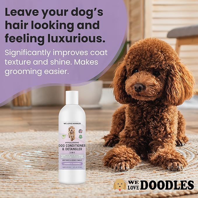 We Love Doodles Dog Conditioner & Dog Grooming Comb - 2-in-1 Conditioner for Allergies & Itching, Lotion Treatment for Dogs, Removes Tangles & Matts, Dematting Pet Combs, Detangler for Matted Hair