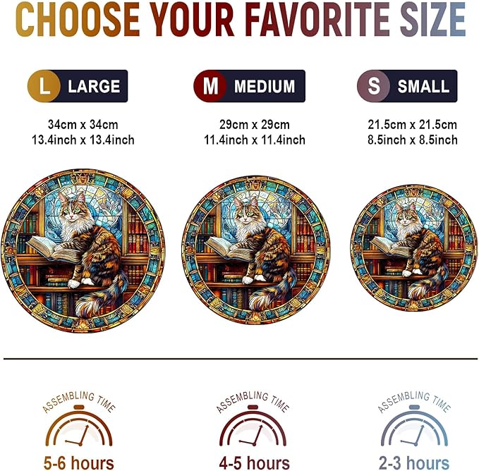 Wooden Puzzles for Adults - Challenging Maine Cat Library Adult Puzzle, Unique Animal Shaped Wooden Jigsaw Puzzles for Adults, Creative Gifts Family Games 13.4 * 13.4in 300pcs