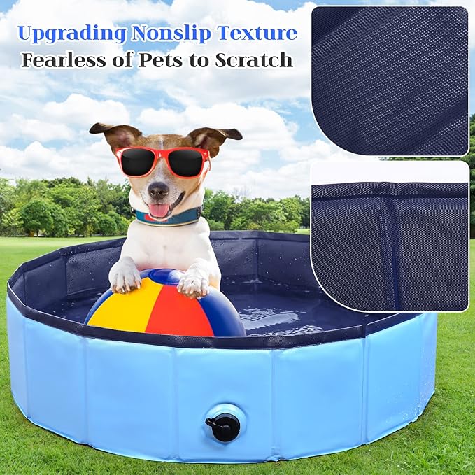 Foldable Dog Pool, Portable Pet Bath Tub and Kiddie Swimming Pool, Collapsible Bathtub for Puppies, Small, Medium and Large Dogs, Cats and Kids, 63 x 12 in, Blue