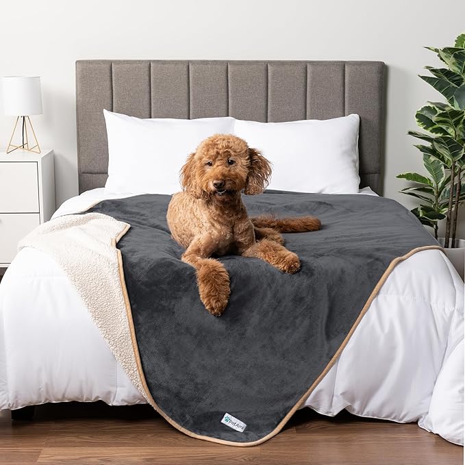 PetAmi Waterproof Dog Blanket for Medium Large Dogs, Pee Proof Pet Blanket for Bed Couch, Reversible Water Proof Blanket for Puppy Indoor Cat, Soft Dog Pee Crate Cover Washable, 60x80 Gray/Beige.