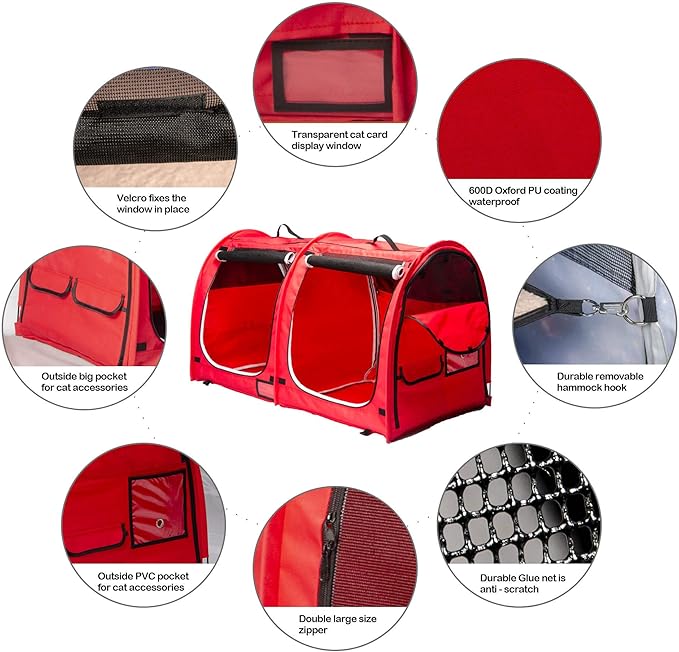 Mispace Portable Twin Compartment Show House Cat Cage/Condo - Easy to Fold & Carry Kennel - Comfy Puppy Home & Dog Travel Crate with Portable Carry Bag/Two Hammocks/Mats and Collapsible Litter Box